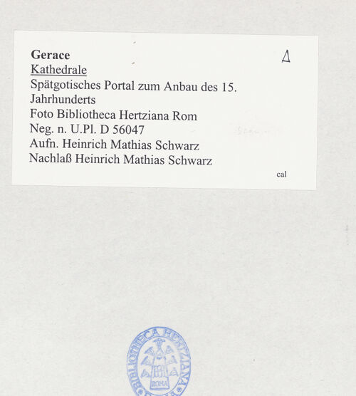 Rückseite von Bibliotheca Hertziana [https://www.deutsche-digitale-bibliothek.de/content/lizenzen/rv-fz/] Portal zur Kapelle des Heiligen Josef - Gesamtansicht, bh524809_recto. Foto: Schwarz, Heinrich Mathias.