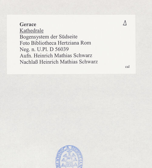 Rückseite von Bibliotheca Hertziana [https://www.deutsche-digitale-bibliothek.de/content/lizenzen/rv-fz/] CattedraleSüdseite und Südquerhausarm - Bogensystem der Südseite, bh524815_recto. Foto: Schwarz, Heinrich Mathias.