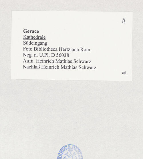 Rückseite von Bibliotheca Hertziana [https://www.deutsche-digitale-bibliothek.de/content/lizenzen/rv-fz/] CattedraleSüdseite und Südquerhausarm - Detail: Portal und Wand von Südosten, bh524816_recto. Foto: Schwarz, Heinrich Mathias.