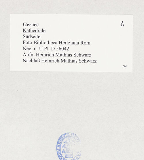 Rückseite von Bibliotheca Hertziana [https://www.deutsche-digitale-bibliothek.de/content/lizenzen/rv-fz/] CattedraleSüdseite und Südquerhausarm - Wand und Portal von Südosten, bh524834_recto. Foto: Schwarz, Heinrich Mathias.