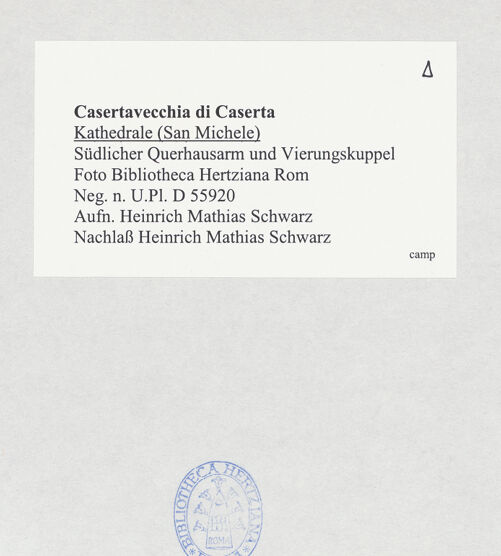 Rückseite von Bibliotheca Hertziana [https://www.deutsche-digitale-bibliothek.de/content/lizenzen/rv-fz/] DuomoSüdlicher Querhausarm - Seitenansicht von Südwesten und Vierungskuppel, bh525100_recto. Foto: Schwarz, Heinrich Mathias.