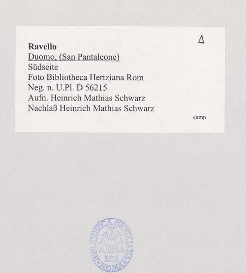 Rückseite von Bibliotheca Hertziana [https://www.deutsche-digitale-bibliothek.de/content/lizenzen/rv-fz/] DuomoSüdfassade - Teilansicht von Süden, bh525419_recto. Foto: Schwarz, Heinrich Mathias.