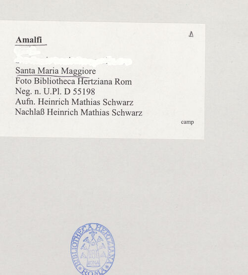 Rückseite von Bibliotheca Hertziana [https://www.deutsche-digitale-bibliothek.de/content/lizenzen/rv-fz/] Santa Maria Maggiore - Campanile, bh526314_recto. Foto: Schwarz, Heinrich Mathias.