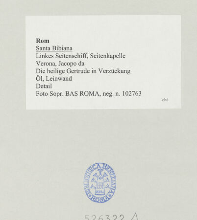 Rückseite von Sopr. BAS ROMA [https://www.deutsche-digitale-bibliothek.de/content/lizenzen/rv-ez/] Die heilige Gertrude in Verzückung - Detail, bh526322_recto. Foto.