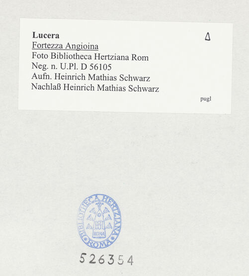 Rückseite von Bibliotheca Hertziana [https://www.deutsche-digitale-bibliothek.de/content/lizenzen/rv-fz/] Fortezza AngioinaPalast Friedrichs II. - Gewölbe der Nordecke von Südosten, bh526354_recto. Foto: Schwarz, Heinrich Mathias.