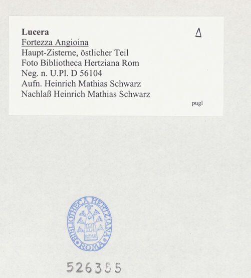 Rückseite von Bibliotheca Hertziana [https://www.deutsche-digitale-bibliothek.de/content/lizenzen/rv-fz/] Fortezza AngioinaZisterne - Haupt-Zisterne, nordöstlicher Teil, bh526355_recto. Foto: Schwarz, Heinrich Mathias.