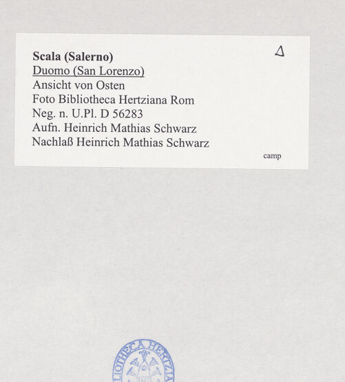 Rückseite von Bibliotheca Hertziana [https://www.deutsche-digitale-bibliothek.de/content/lizenzen/rv-fz/] Duomo - Ansicht von Osten, bh526401_recto. Foto: Schwarz, Heinrich Mathias.