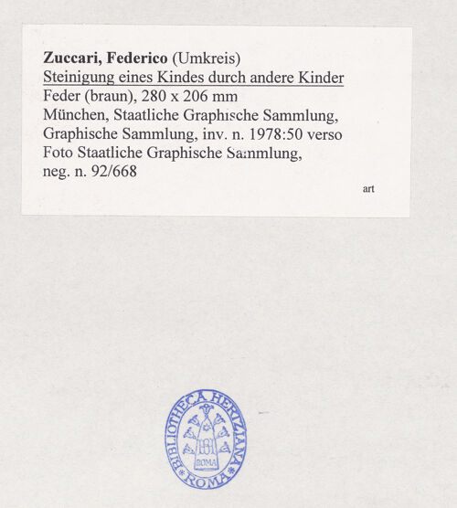 Rückseite von Staatliche Graphische Sammlung [https://www.deutsche-digitale-bibliothek.de/content/lizenzen/rv-ez/] Steinigung eines Kindes durch andere Kinder - , bh526691_recto. Foto.