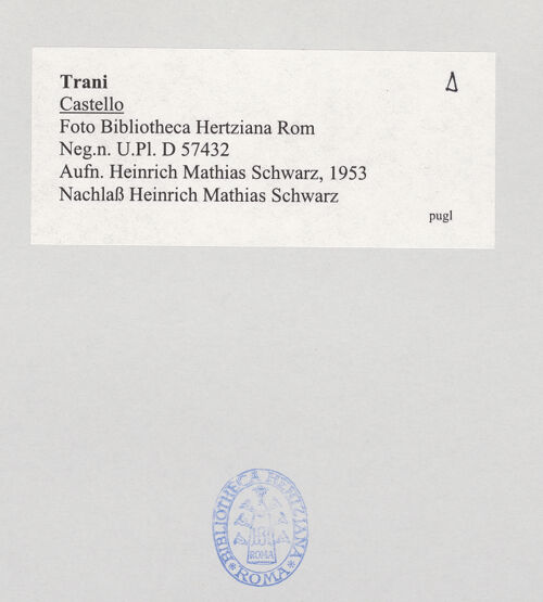 Rückseite von Bibliotheca Hertziana [https://www.deutsche-digitale-bibliothek.de/content/lizenzen/rv-fz/] Castello - Ansicht von Nordosten, bh527461_recto. Foto: Schwarz, Heinrich Mathias.