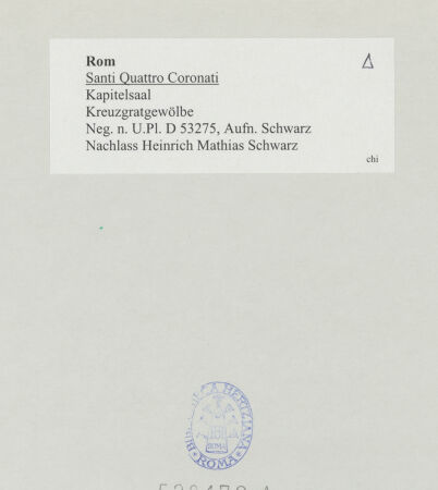 Rückseite von Bibliotheca Hertziana [https://www.deutsche-digitale-bibliothek.de/content/lizenzen/rv-fz/] Santi Quattro CoronatiInneresSala gotica - Kreuzgratgewölbe, bh528479_recto. Foto: Schwarz, Heinrich Mathias.