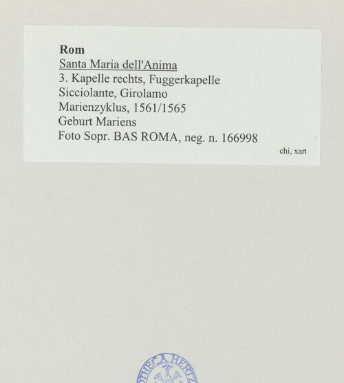 Rückseite von Sopr. BAS ROMA [https://www.deutsche-digitale-bibliothek.de/content/lizenzen/rv-ez/] MarienzyklusGeburt Mariens - , bh529197_recto. Foto.