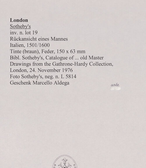 Rückseite von Sotheby's [https://www.deutsche-digitale-bibliothek.de/content/lizenzen/rv-ez/] Rückansicht eines Mannes - , bh529864_recto. Foto.