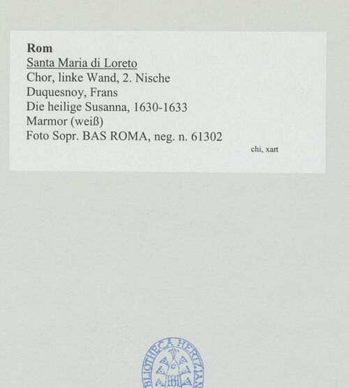 Rückseite von Sopr. BAS ROMA [https://www.deutsche-digitale-bibliothek.de/content/lizenzen/rv-ez/] Die heilige Susanna - Gesamtansicht, frontal, bh530825_recto. Foto.