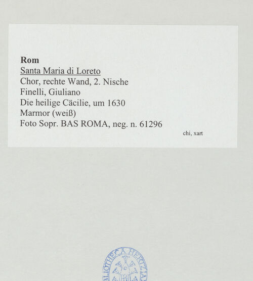 Rückseite von Sopr. BAS ROMA [https://www.deutsche-digitale-bibliothek.de/content/lizenzen/rv-ez/] Die heilige Cäcilie - Gesamtansicht, bh530826_recto. Foto.