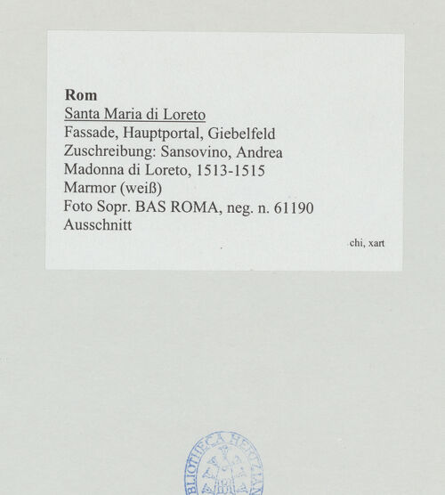 Rückseite von Sopr. BAS ROMA [https://rightsstatements.org/page/CNE/1.0/] Madonna di Loreto - , bh530831_recto. Foto.