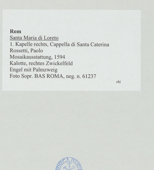 Rückseite von Sopr. BAS ROMA [https://www.deutsche-digitale-bibliothek.de/content/lizenzen/rv-ez/] MosaikausstattungEngel mit Palmzweig - , bh530836_recto. Foto.