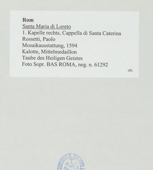 Rückseite von Sopr. BAS ROMA [https://www.deutsche-digitale-bibliothek.de/content/lizenzen/rv-ez/] MosaikausstattungTaube des Heiligen Geistes - , bh530837_recto. Foto.