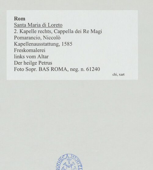 Rückseite von Sopr. BAS ROMA [https://rightsstatements.org/page/CNE/1.0/] KapellenausstattungDer heilige Petrus - , bh530841_recto. Foto.