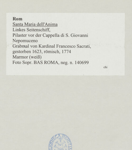Rückseite von Sopr. BAS ROMA [https://www.deutsche-digitale-bibliothek.de/content/lizenzen/rv-ez/] Grabmal von Kardinal Francesco Sacrati, gestorben 1623 - , bh530846_recto. Foto.
