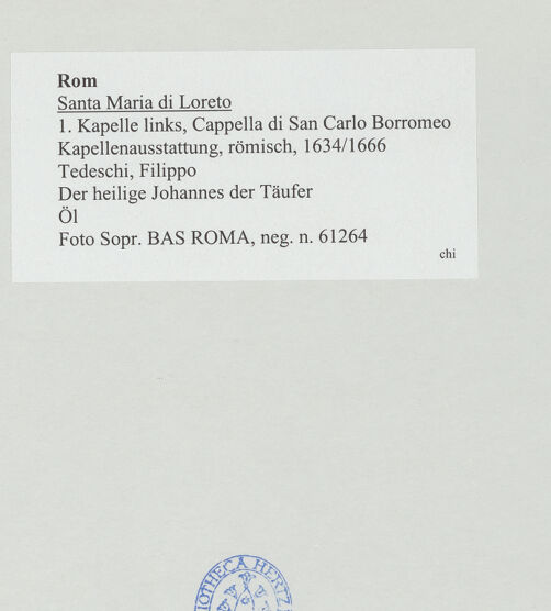 Rückseite von Sopr. BAS ROMA [https://www.deutsche-digitale-bibliothek.de/content/lizenzen/rv-ez/] KapellenausstattungDer heilige Johannes der Täufer - , bh530854_recto. Foto.