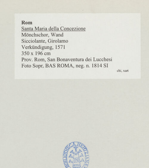 Rückseite von Sopr. BAS ROMA [https://rightsstatements.org/page/CNE/1.0/] Verkündigung - Gesamtaufnahme, bh531983_recto. Foto.