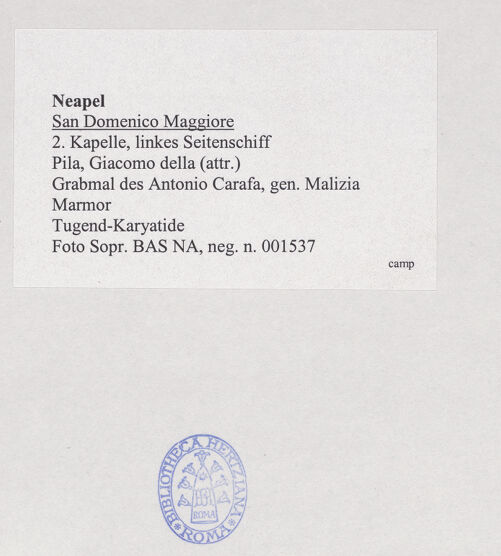 Rückseite von Sopr. BAS NA [https://www.deutsche-digitale-bibliothek.de/content/lizenzen/rv-ez/] Grabmal des Antonio Carafa, genannt Malizia (gest. 1438)Tugenden - Temperantia, bh531992_recto. Foto.