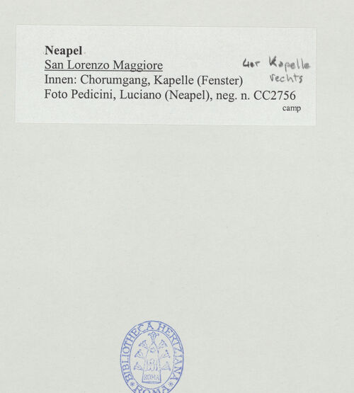 Rückseite von Pedicini, Luciano [https://www.deutsche-digitale-bibliothek.de/content/lizenzen/rv-ez/] San Lorenzo MaggioreVierte Südkapelle - Fenster, bh532003_recto. Foto: Pedicini, Luciano.