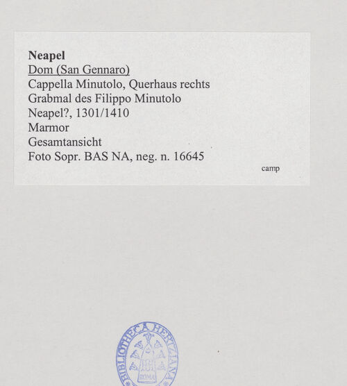 Rückseite von Sopr. BAS NA [https://www.deutsche-digitale-bibliothek.de/content/lizenzen/rv-ez/] Grabmal des Bischofs Filippo Minutolo (gest. 1301) - Gesamtansicht, bh532019_recto. Foto.