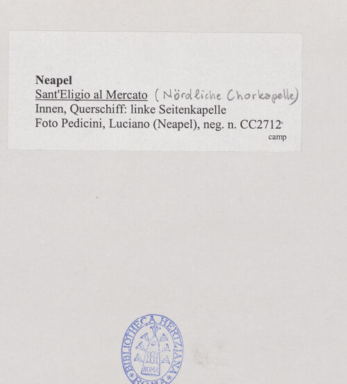 Rückseite von Pedicini, Luciano [https://www.deutsche-digitale-bibliothek.de/content/lizenzen/rv-ez/] Sant'Eligio al MercatoNördliche Chorkapelle - Innenansicht, bh532496_recto. Foto: Pedicini, Luciano.