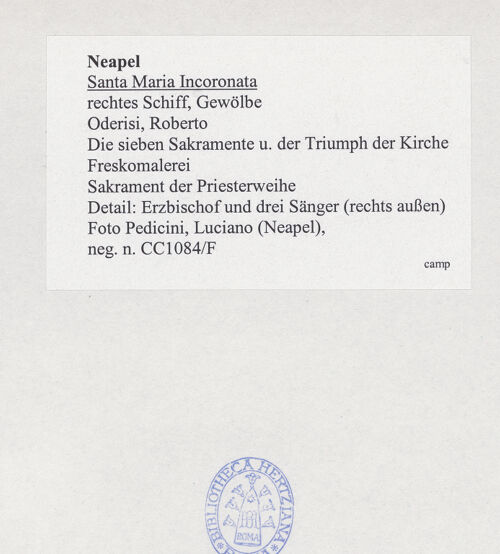 Rückseite von Pedicini, Luciano [https://www.deutsche-digitale-bibliothek.de/content/lizenzen/rv-fz/] Die sieben Sakramente und der Triumph der KircheSakrament der Priesterweihe - Detail: Erzbischof und drei Sänger (rechts außen), bh532500_recto. Foto: Pedicini, Luciano.
