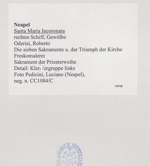 Rückseite von Pedicini, Luciano [https://www.deutsche-digitale-bibliothek.de/content/lizenzen/rv-ez/] Die sieben Sakramente und der Triumph der KircheSakrament der Priesterweihe - Detail: Klerikergruppe, links, bh532565_recto. Foto: Pedicini, Luciano.