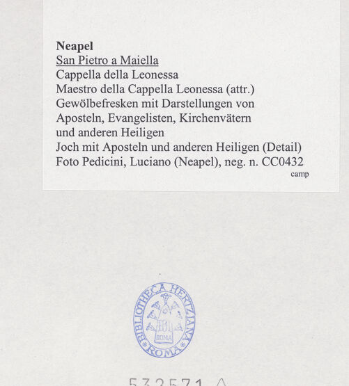 Rückseite von Pedicini, Luciano [https://www.deutsche-digitale-bibliothek.de/content/lizenzen/rv-ez/] Gewölbedekoration mit Darstellungen von Aposteln, Evangelisten, Kirchenvätern und anderen HeiligenAposteln und Heiligen - Ein Heiliger, bh532571_recto. Foto: Pedicini, Luciano.