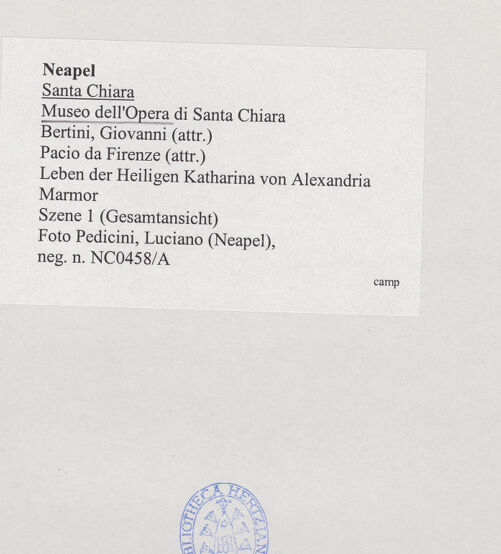 Rückseite von Pedicini, Luciano [https://www.deutsche-digitale-bibliothek.de/content/lizenzen/rv-ez/] Szenen aus dem Leben der heiligen Katharina von Alexandrien - Szene 1: Katharinas Vater macht sein Testament, bh532602_recto. Foto: Pedicini, Luciano.