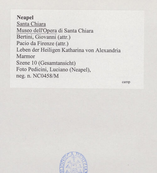 Rückseite von Pedicini, Luciano [https://www.deutsche-digitale-bibliothek.de/content/lizenzen/rv-ez/] Szenen aus dem Leben der heiligen Katharina von Alexandrien - Szene 10: die Folterräder der Katharina werden von Engeln zerstört, bh532604_recto. Foto: Pedicini, Luciano.