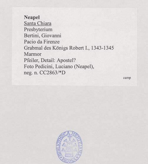 Rückseite von Pedicini, Luciano [https://www.deutsche-digitale-bibliothek.de/content/lizenzen/rv-ez/] Grabmal des Königs Robert I.Heiligen und Propheten - Pfeiler, Detail: Apostel, bh532676_recto. Foto: Pedicini, Luciano.