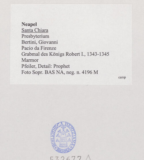 Rückseite von Sopr. BAS NA [https://www.deutsche-digitale-bibliothek.de/content/lizenzen/rv-ez/] Grabmal des Königs Robert I.Heiligen und Propheten - Pfeiler, Detail: Prophet, bh532677_recto. Foto.