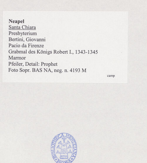 Rückseite von Sopr. BAS NA [https://www.deutsche-digitale-bibliothek.de/content/lizenzen/rv-ez/] Grabmal des Königs Robert I.Heiligen und Propheten - Pfeiler, Detail: Prophet, bh532680_recto. Foto.