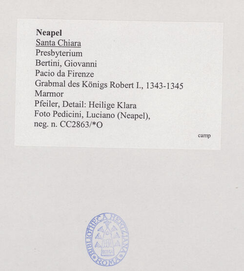 Rückseite von Pedicini, Luciano [https://www.deutsche-digitale-bibliothek.de/content/lizenzen/rv-ez/] Grabmal des Königs Robert I.Heiligen und Propheten - Pfeiler, Detail: Heilige Klara, bh532682_recto. Foto: Pedicini, Luciano.