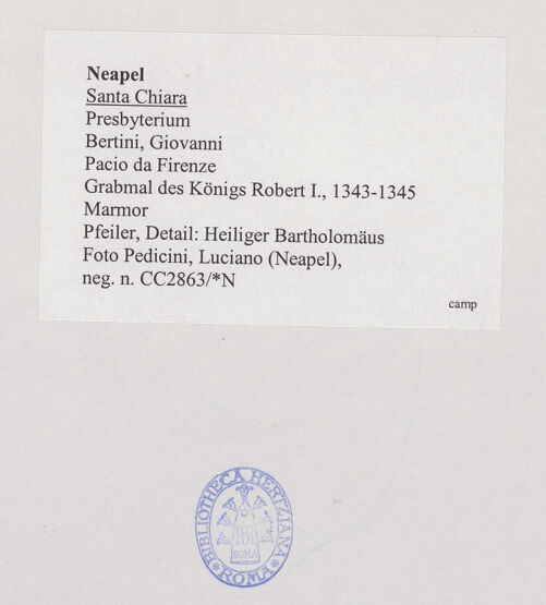 Rückseite von Pedicini, Luciano [https://www.deutsche-digitale-bibliothek.de/content/lizenzen/rv-ez/] Grabmal des Königs Robert I.Heiligen und Propheten - Pfeiler, Detail: Heiliger Bartholomäus, bh532685_recto. Foto: Pedicini, Luciano.