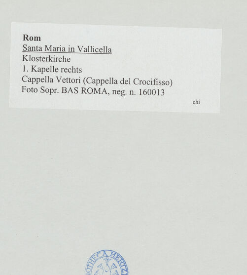 Rückseite von Sopr. BAS ROMA [https://www.deutsche-digitale-bibliothek.de/content/lizenzen/rv-ez/] Santa Maria in VallicellaCappella del Crocifisso - , bh533565_recto. Foto.