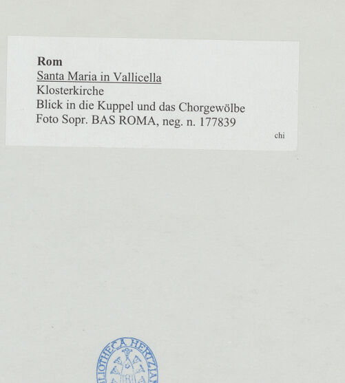 Rückseite von Sopr. BAS ROMA [https://www.deutsche-digitale-bibliothek.de/content/lizenzen/rv-ez/] Santa Maria in VallicellaVierung - Kuppel und Chorgewölbe, bh533568_recto. Foto.