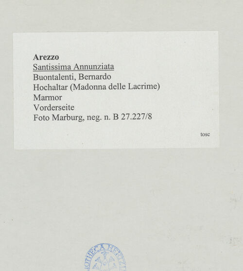 Rückseite von Foto Marburg [https://www.deutsche-digitale-bibliothek.de/content/lizenzen/rv-ez/] Hochaltar der Madonna delle Lacrime - Gesamtansicht, bh534226_recto. Foto: Gloc, Jan.
