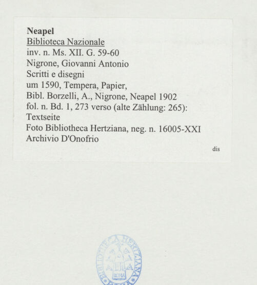 Rückseite von Bibliotheca Hertziana [http://creativecommons.org/publicdomain/mark/1.0/] Scritti e disegniTextseite - , bh534308_recto. Foto: D'Onofrio, Cesare.