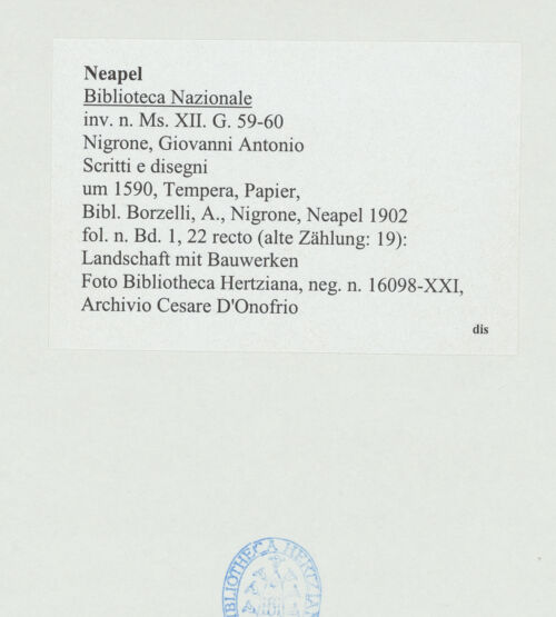 Rückseite von Bibliotheca Hertziana [http://creativecommons.org/publicdomain/mark/1.0/] Scritti e disegniLandschaft mit Bauwerken - , bh534397_recto. Foto: D'Onofrio, Cesare.