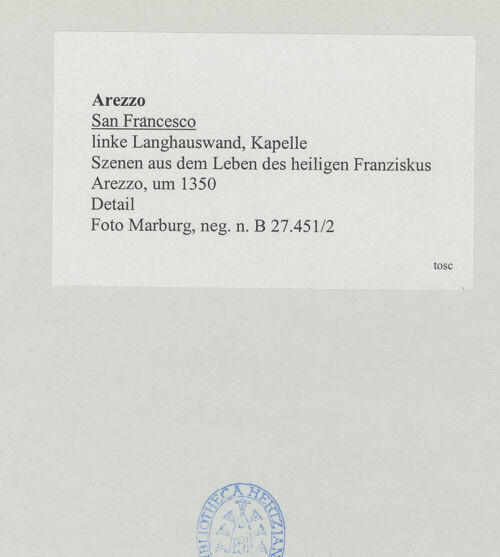 Rückseite von Foto Marburg [https://www.deutsche-digitale-bibliothek.de/content/lizenzen/rv-ez/] Christus und Maria erscheinen dem heiligen Franziskus nach dem Rosenwunder; Genehmigung der Regel - Gesamtansicht, bh534500_recto. Foto: Haag, Paul.