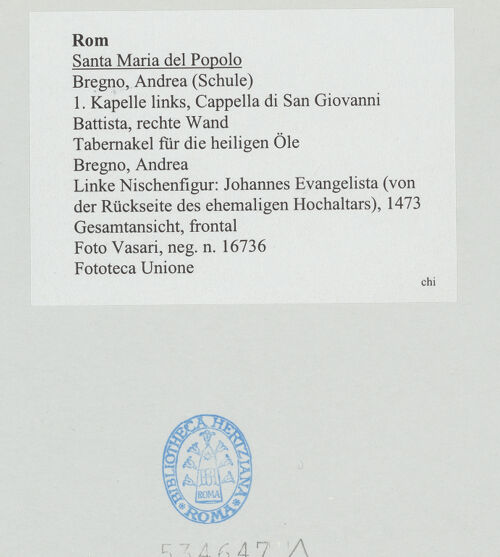 Rückseite von Vasari [https://rightsstatements.org/page/CNE/1.0/] TabernakelpendantsTabernakel für die heiligen ÖleLinke Nischenfigur: Johannes Evangelista (von der Rückseite des ehemaligen Hochaltars) - Gesamtansicht, frontal, bh534647_recto. Foto.