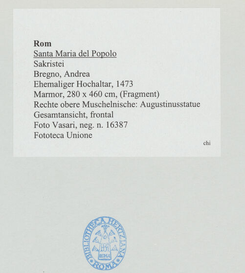 Rückseite von Vasari [https://www.deutsche-digitale-bibliothek.de/content/lizenzen/rv-ez/] Ehemaliger HochaltarRechte obere Muschelnische: Augustinusstatue - Gesamtansicht, frontal, bh534650_recto. Foto.