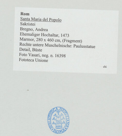 Rückseite von Vasari [https://www.deutsche-digitale-bibliothek.de/content/lizenzen/rv-ez/] Ehemaliger HochaltarHeiliger Paulus - Detail, Büste, bh534652_recto. Foto.