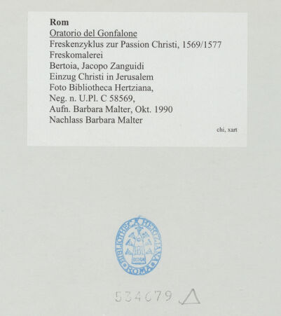 Rückseite von Bibliotheca Hertziana [https://www.deutsche-digitale-bibliothek.de/content/lizenzen/rv-fz/] Freskenzyklus zur Passion ChristiEinzug Christi in Jerusalem - , bh534679_recto. Foto: Malter, Barbara.