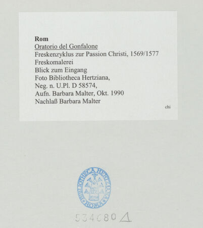 Rückseite von Bibliotheca Hertziana [https://www.deutsche-digitale-bibliothek.de/content/lizenzen/rv-fz/] Freskenzyklus zur Passion Christi - Blick zum Eingang, bh534680_recto. Foto: Malter, Barbara.